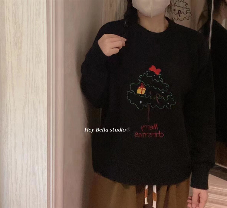 【HEY BELLA】Embroidered Christmas fashion texture warm sweater B9957# L