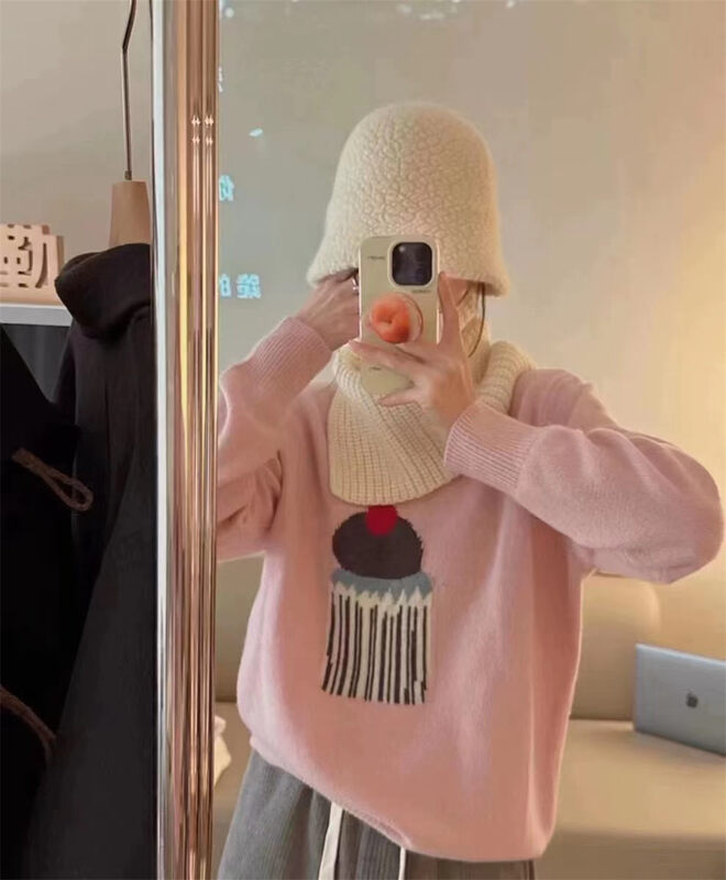 【ARE YOU】Comfortable and versatile pullover warm sweater with round neck pattern YS2-825# L