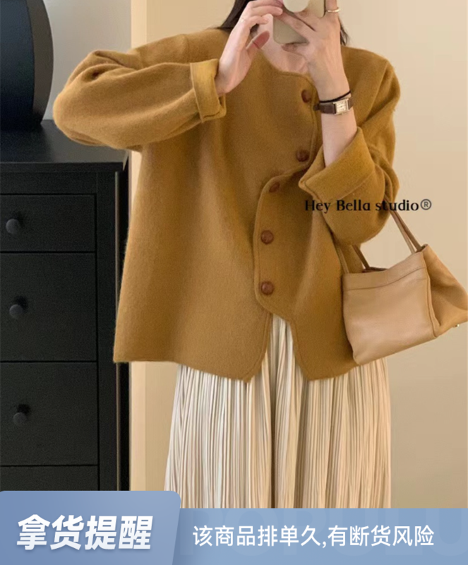 【HEY BELLA】Irregular single-breasted solid color comfortable warm sweater B9898# L