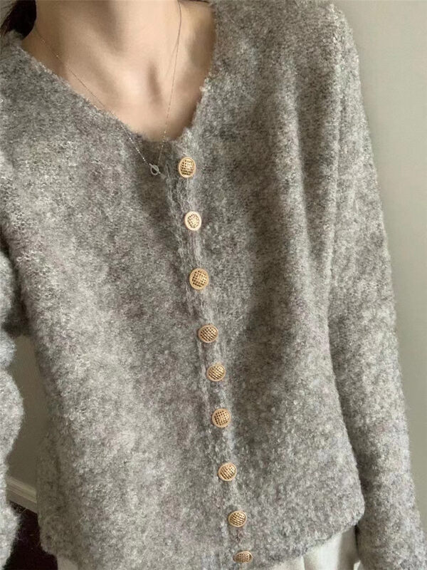 【ARE YOU】Single-breasted solid color comfortable and versatile knitted cardigan YS1-583# L