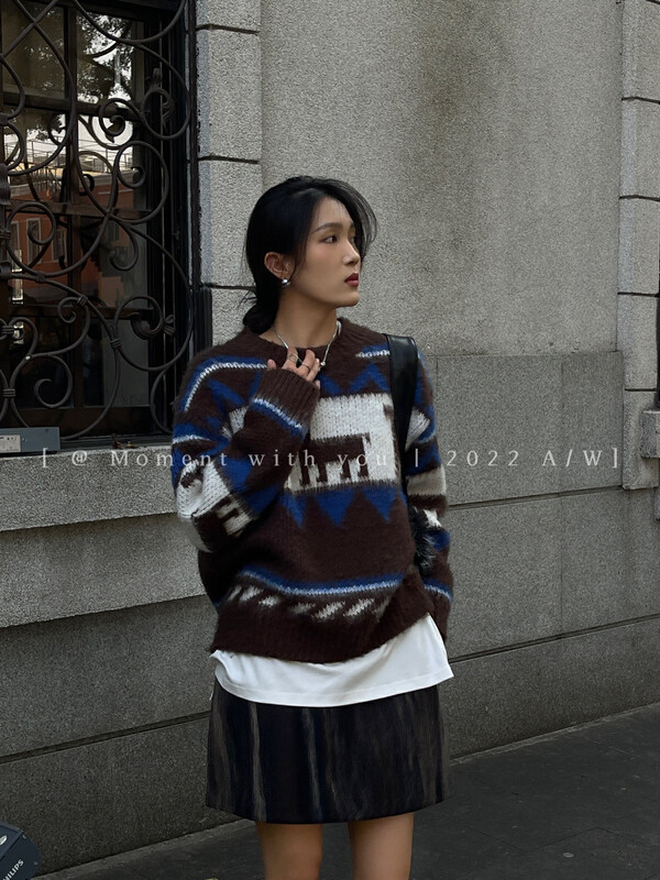 【MOMENT WITH YOU】Retro Lazy Korean Style Chic Fawn Warm Sweater DB026# LSW