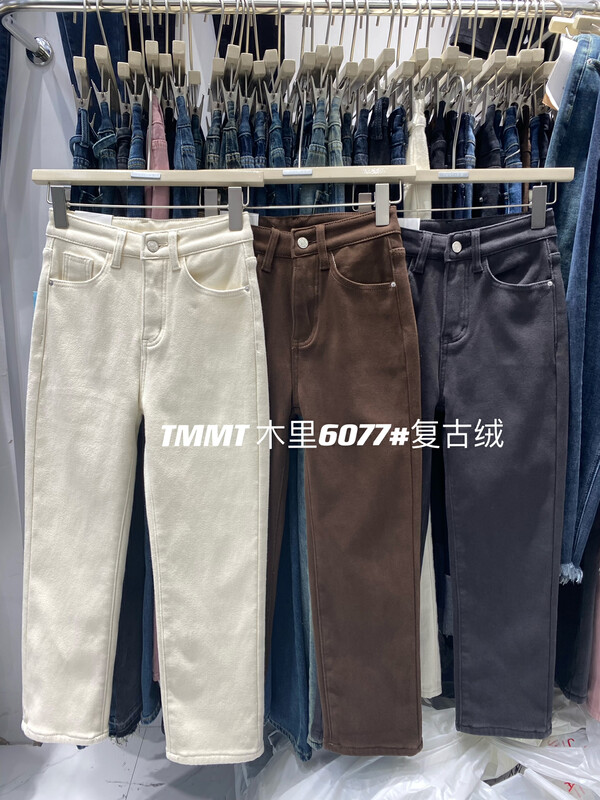 [JIAJIATMMT Muli] plus velvet straight tube nine-point cigarette jeans 6077# L