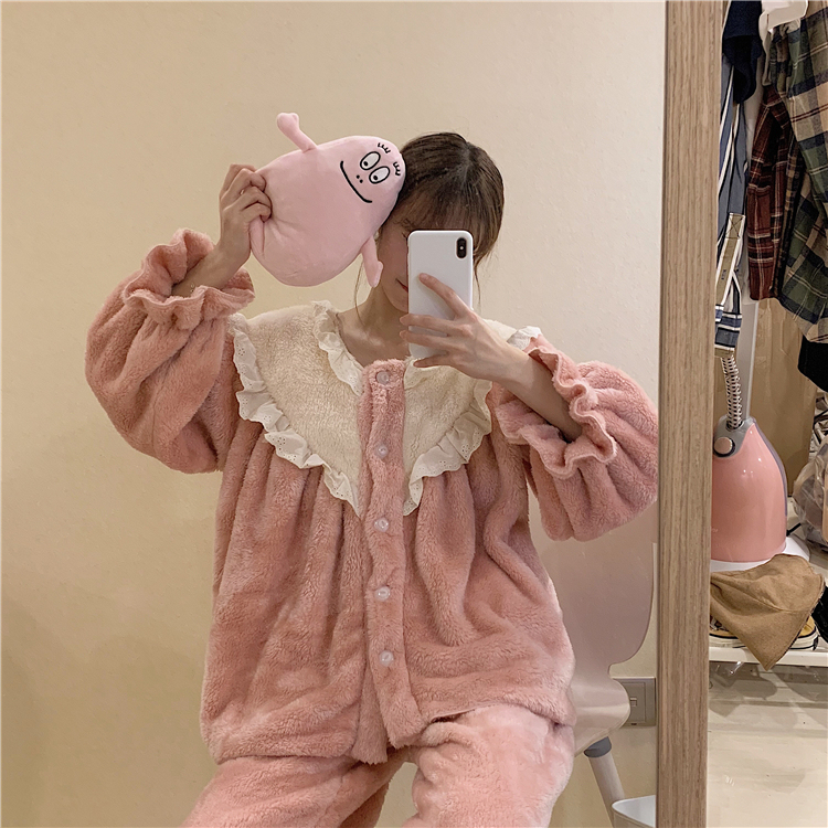 Real photo real price ~ Korean princess sleeve thickened sweet home clothes suit pajamas