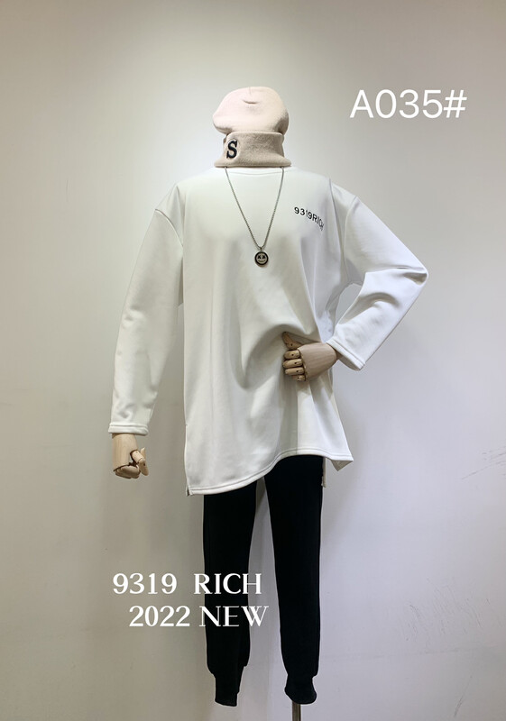 【9319】Letter embroidery loose plus velvet round neck long-sleeved T-shirt A035# L