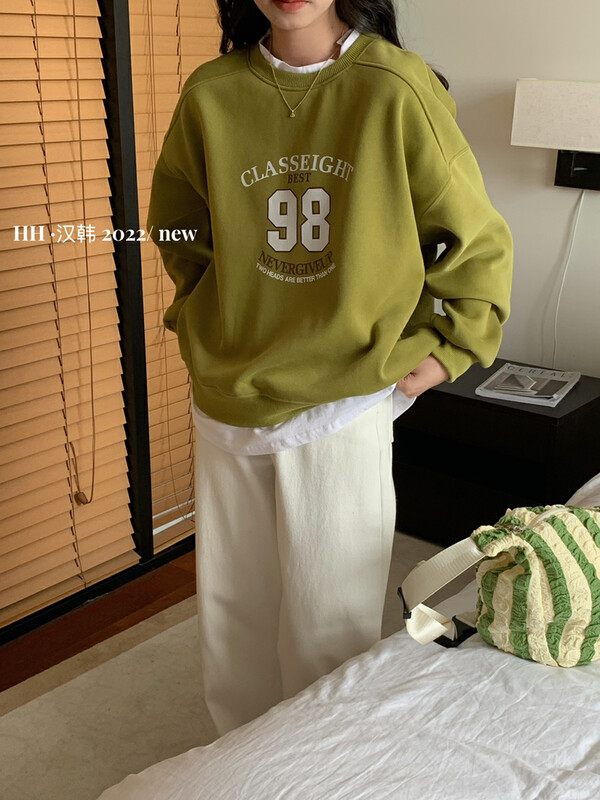 New in autumn!【HH &MISS LAI】letter print comfortable and versatile loose sweater (only sell sweater) 466# L