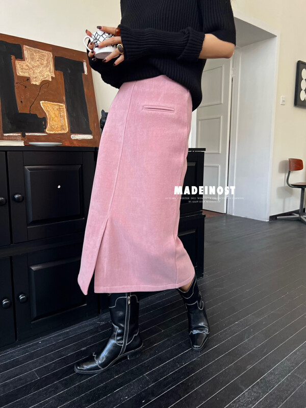 [Osha MADEINOST] winter new minimalist corduroy plus velvet warm skirt 87373# FHX