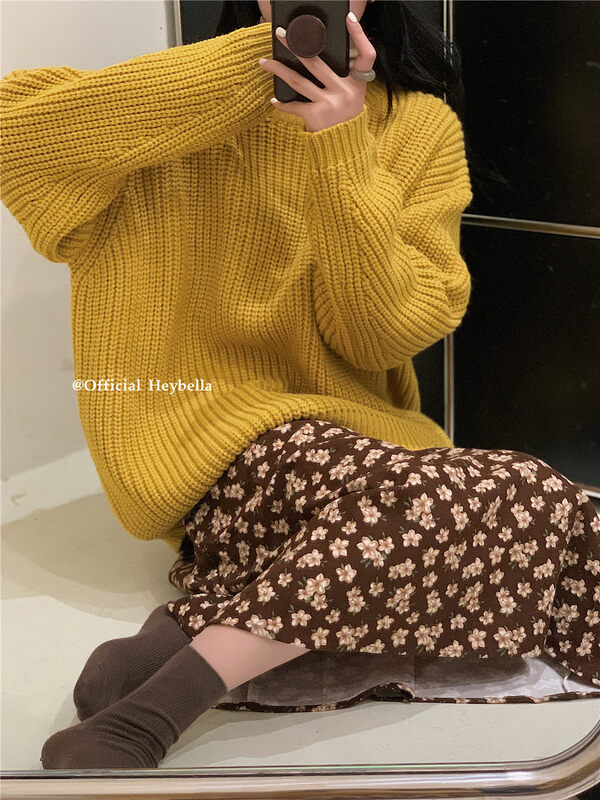 【HEY BELLA】Korean version solid color comfortable and versatile warm sweater B9910# L