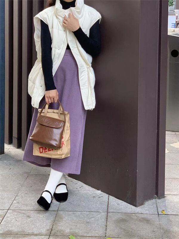 【ARE YOU】Stand collar drawstring waist vest warm down jacket (90% white duck down) 769# L