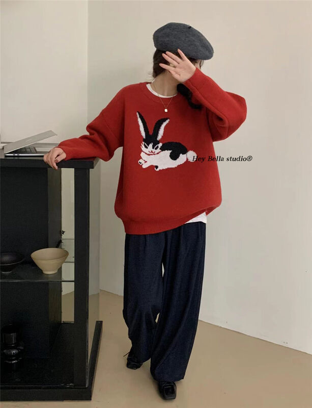 【HEY BELLA】Little bunny comfortable pullover all-match warm sweater B9808# L