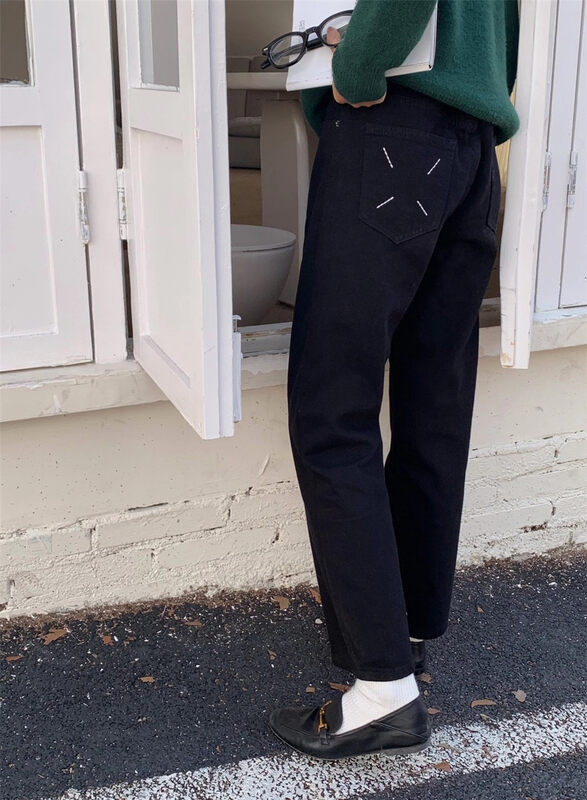 【MEET ME】Korean fleece straight leg slim fit jeans YS7098# L