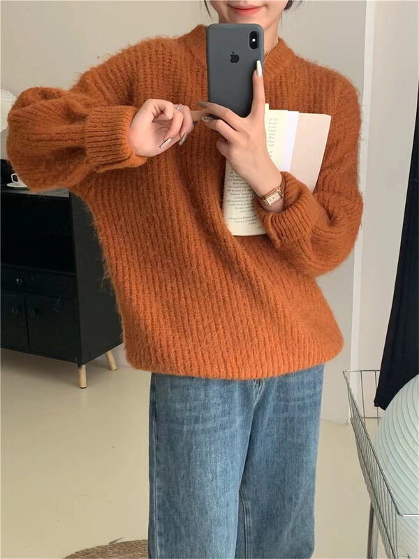 [ARE YOU] round neck loose comfortable all-match pullover warm sweater YS2-861# L