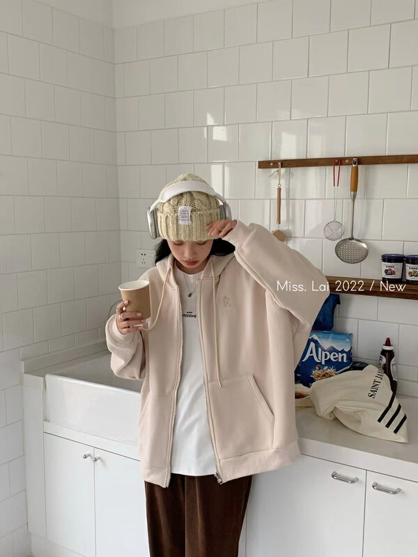 【HH &MISS LAI】Hooded plus fleece comfortable loose short coat 1053# L