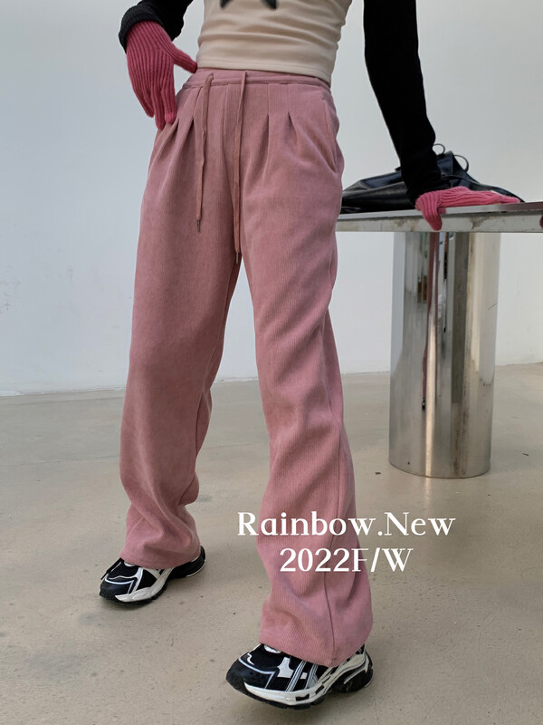 【RAINBOW】High waist solid color drawstring all-match straight casual pants 03037# FHX