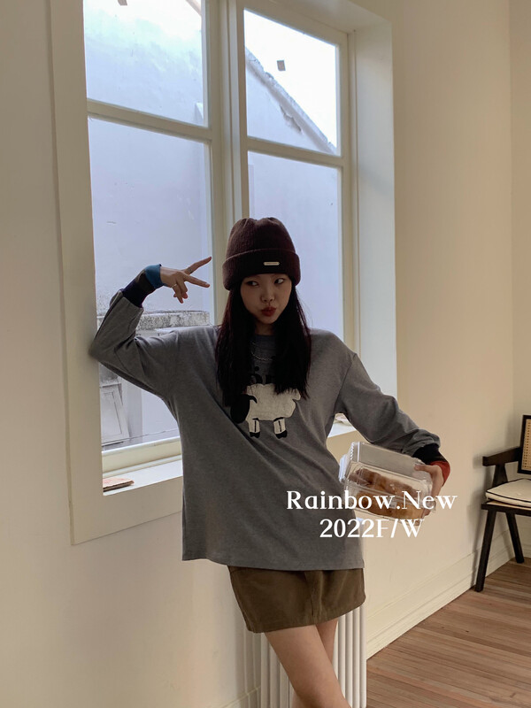 Original price 62.04! 【RAINBOW】Hot sheep cartoon long-sleeved T-shirt (special color matching sleeves) 08576# FHX