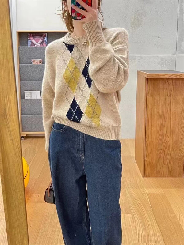 【ARE YOU】Lingge fashion all-match pullover warm sweater YS3-870# L