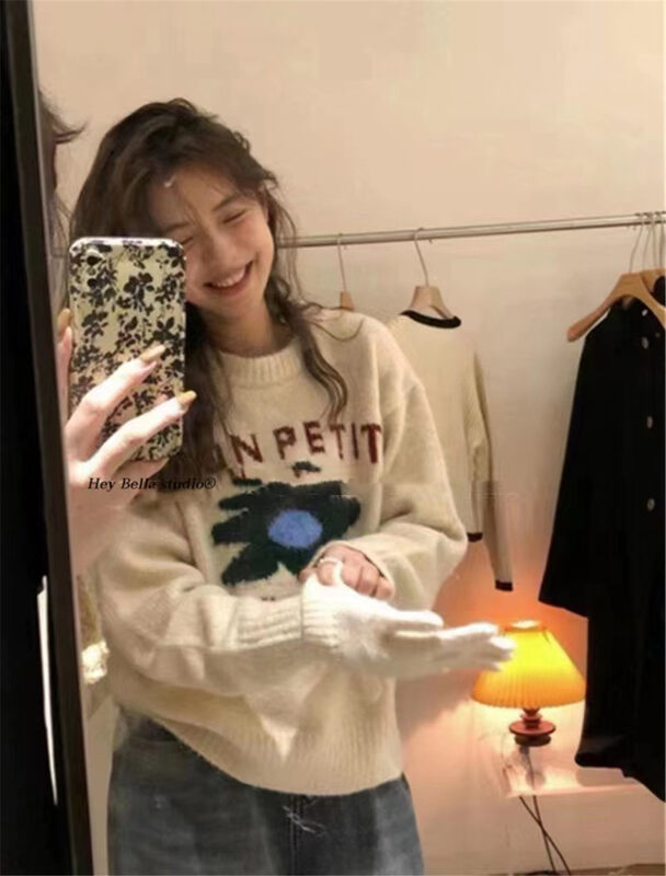 【HEY BELLA】Flower Korean pullover warm sweater B9775# L