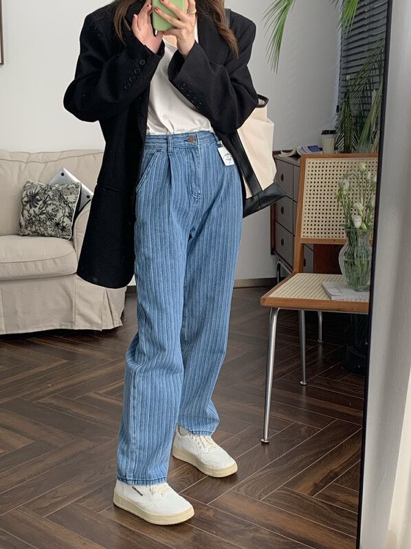 Original price 55.27! New in early autumn! [MEET ME] vertical grain loose straight jeans 61361# L