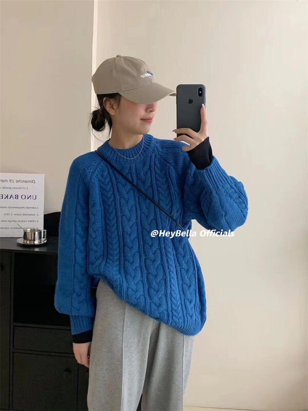 [HEY BELLA] loose solid color all-match texture warm sweater B9965# L