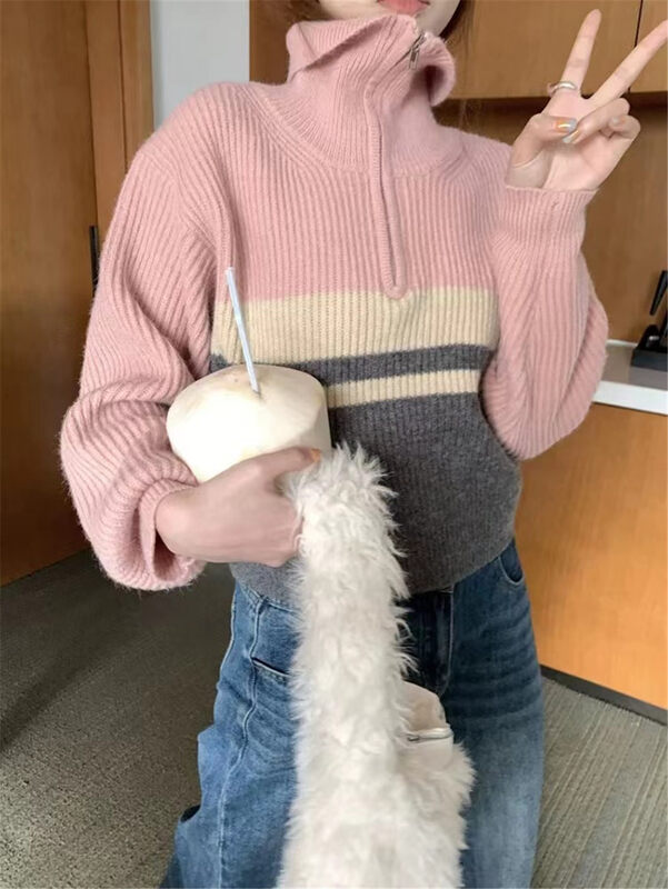【ARE YOU】Loose turtleneck half zipper fashion warm sweater YS3-872# L