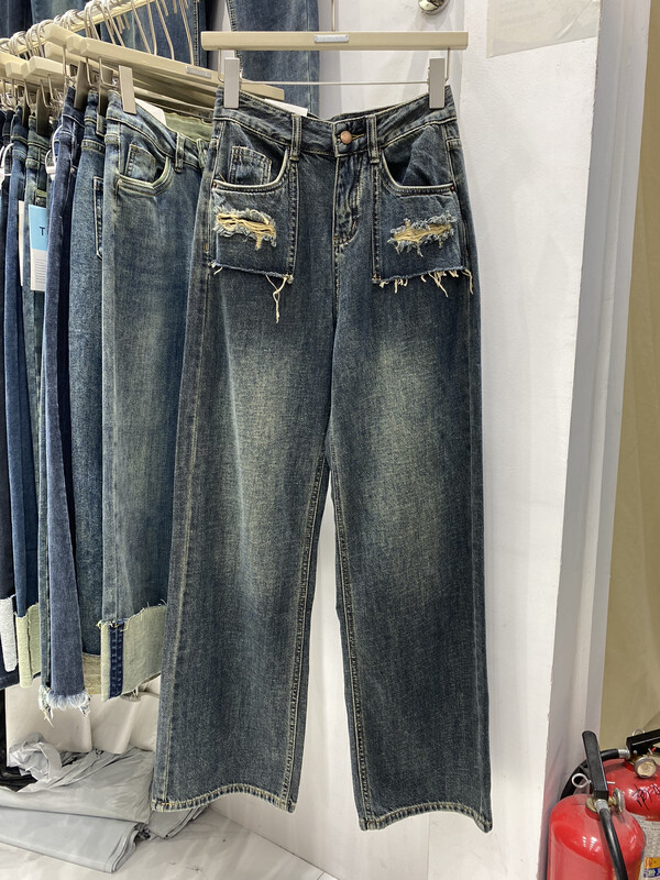 Original price 76.70! [JIAJIATMMT Muli] wide-leg simple all-match jeans 3331# L