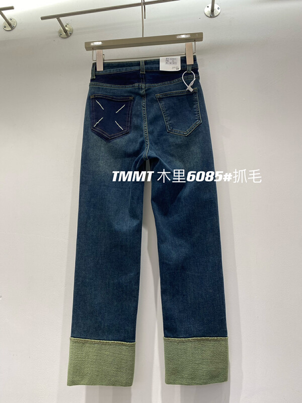 Original price 65.42! [JIAJIATMMT Muli] Nine-point cigarette pipe jeans with velvet waist and contrast color straight slim fit and thinner 6085# L
