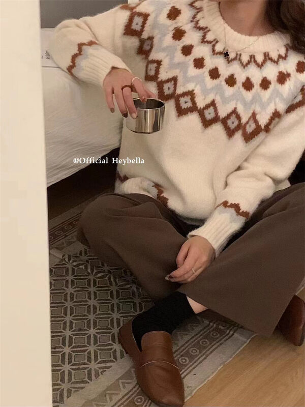 【HEY BELLA】Comfortable round neck pullover to look thin and warm sweater B9879# L