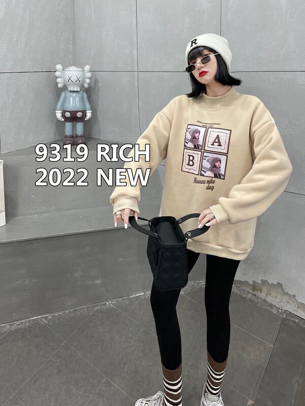 [9319] North Pole fleece AB girl print half turtleneck sweater 68000# L