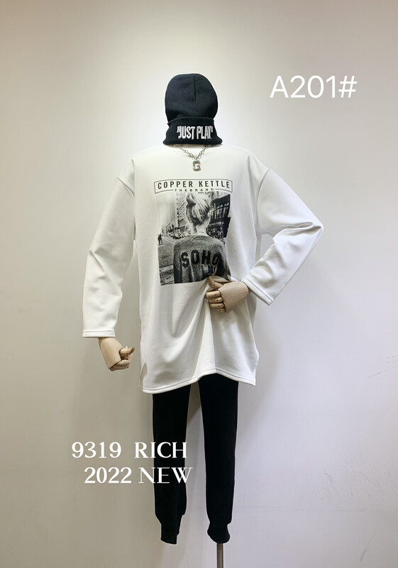 【9319】Half-high collar comfortable plus velvet all-match pattern long-sleeved T-shirt A201# L