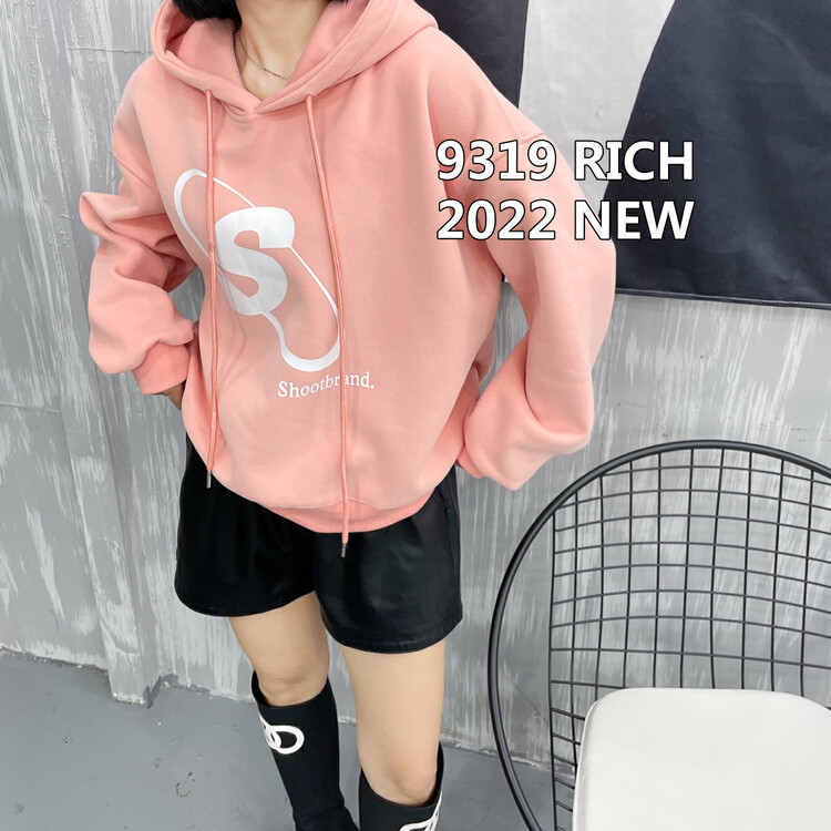 Original price 48.50! [9319] Hooded loose printed fleece sweater 13001# L