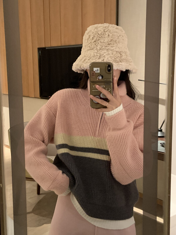 [B Plus] Simple casual lazy style small stand collar thickened sweater 22-8671-2