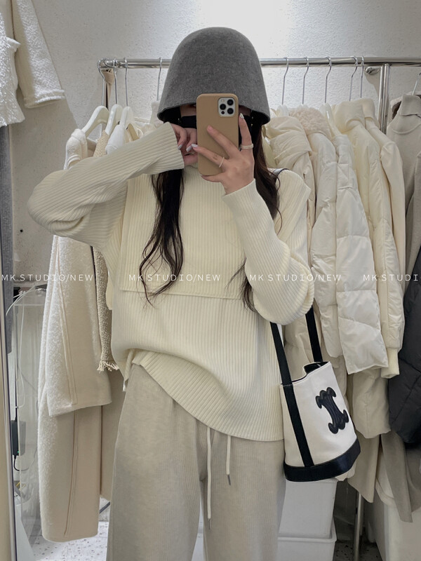 【MK】Fashionable Korean version of pit strip slim warm sweater (with shawl) D201# HJY