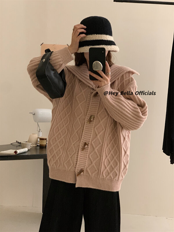 [HEY BELLA] Horn buckle fashion all-match loose warm sweater (sweater only) B9347# L
