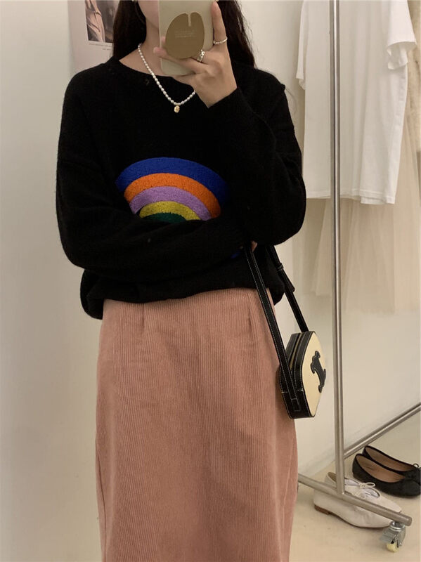 【ARE YOU】Comfortable and warm sweater with round neck color block pullover 681# L