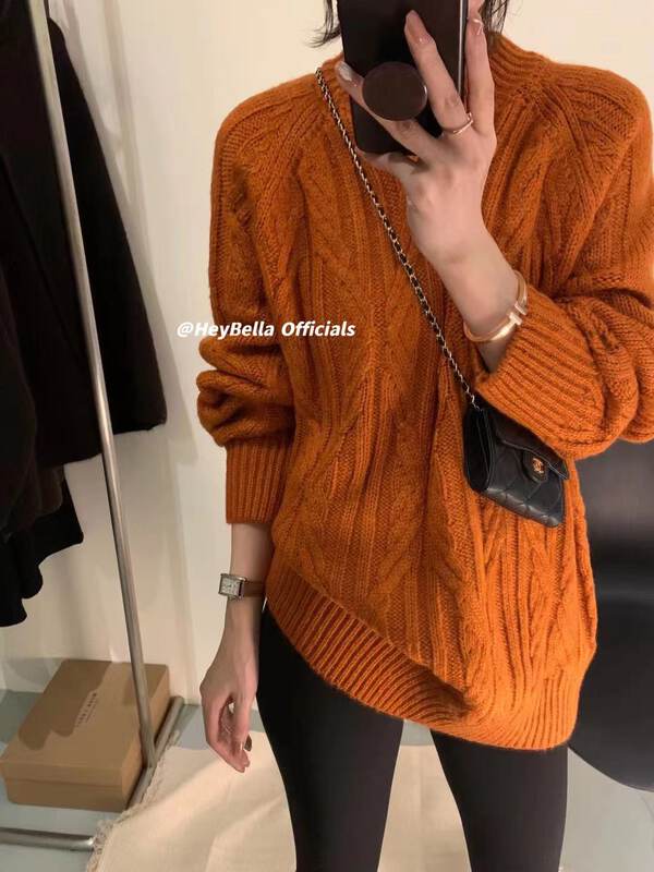 [HEY BELLA] round neck loose pullover comfortable warm sweater B9937# L
