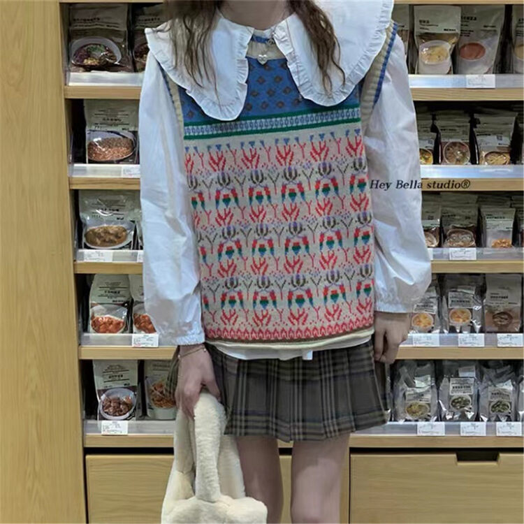 【HEY BELLA】Korean round neck pullover sleeveless vest B9610# L