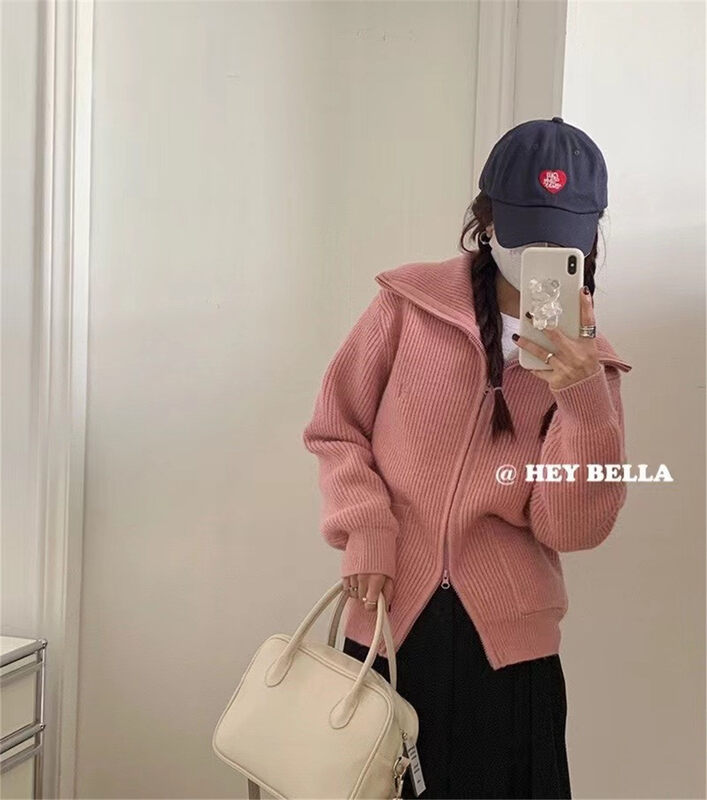 [HEY BELLA] Zipper Solid Color Comfortable Versatile Warm Sweater B5349# L