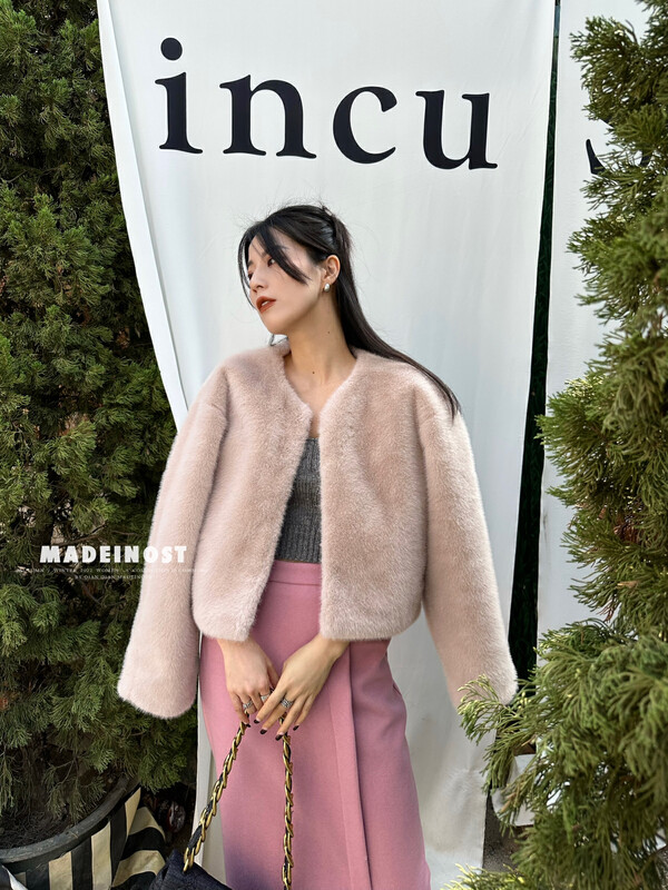 【Osha MADEINOST】Winter new round neck simulation mink fur short coat 87525# FHX