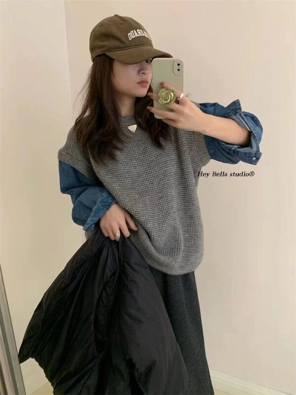 【HEY BELLA】Comfortable and warm sweater with round neck pullover stitching B9819# L
