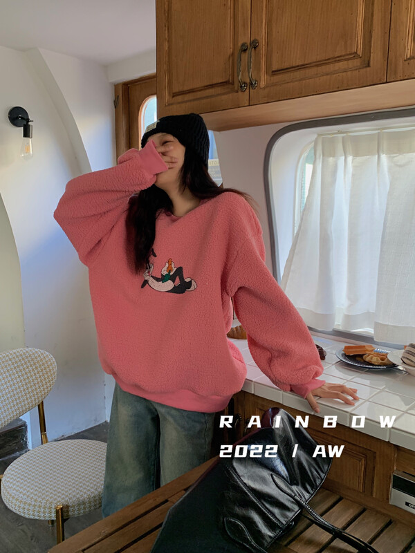 Original price 88.99! 【RAINBOW】Lamb wool cartoon thickened sweater (loose and thin version) 08586# FHX