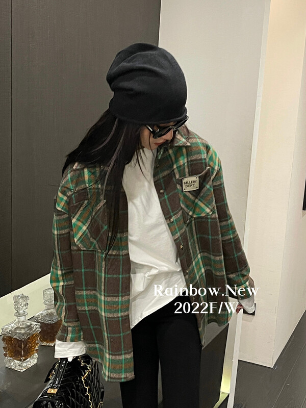 【RAINBOW】Casual Korean plaid shirt all-match loose top coat 66003