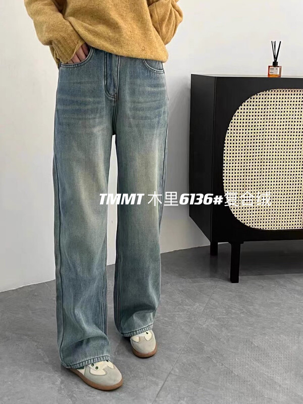 【JIAJIATMMT Muli】Vintage fleece warm wide-leg jeans J6136# L