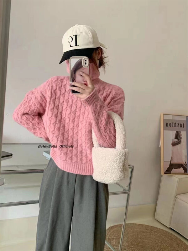 【HEY BELLA】Pure color comfortable and versatile texture warm sweater B9853# L