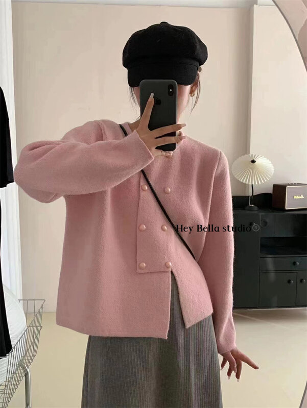 【HEY BELLA】Double-breasted comfortable and versatile knitted cardigan B9916# L