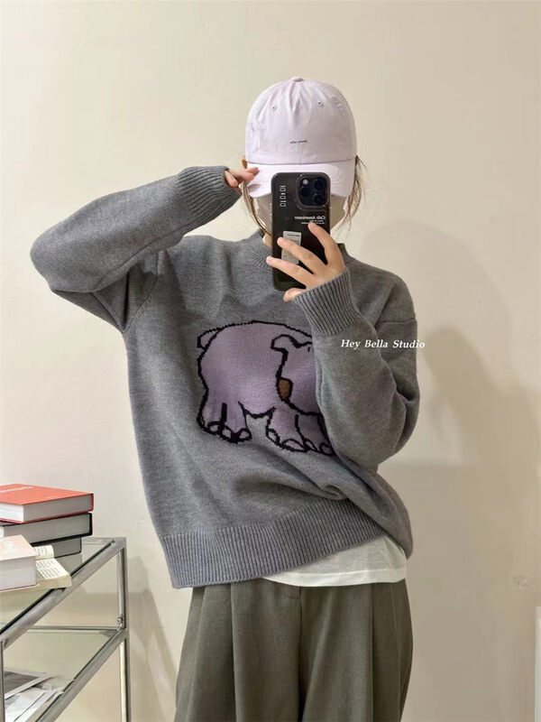 【HEY BELLA】Comfortable and versatile pullover warm sweater with round neck pattern B9890# L