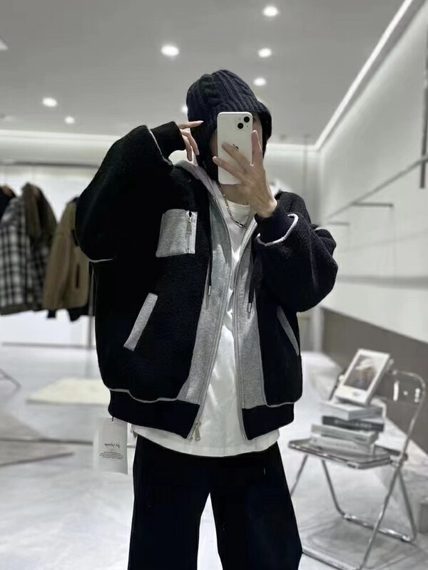 【JH】Color contrast splicing fake two-piece hooded zipper short jacket 43330# PCZ