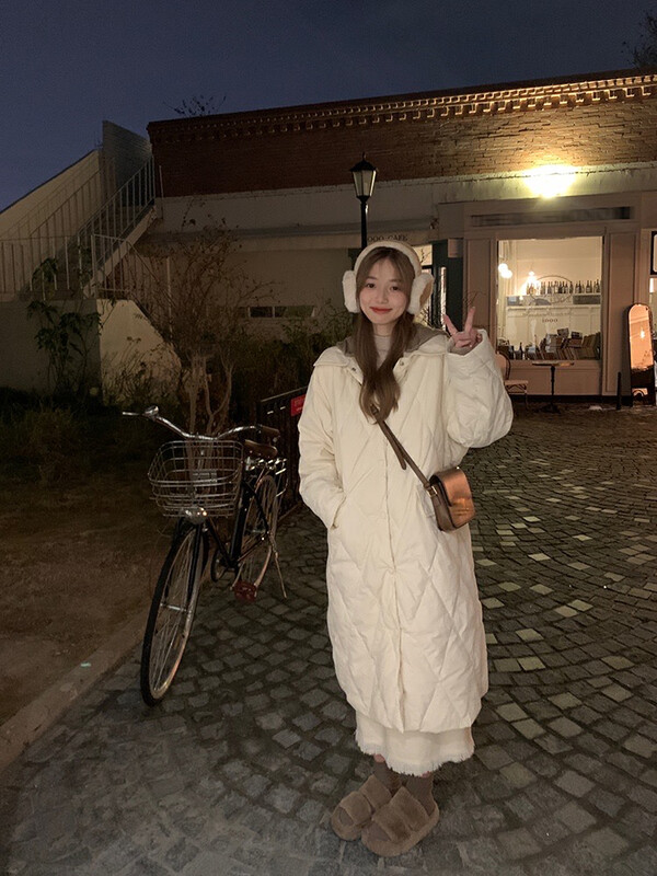 【MK】Korean generation slimming rhombic warm down jacket (with hat) (including 90% white duck down) YR15# HJY