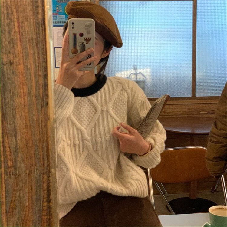 【ARE YOU】Color-block pullover comfortable warm sweater 796# L
