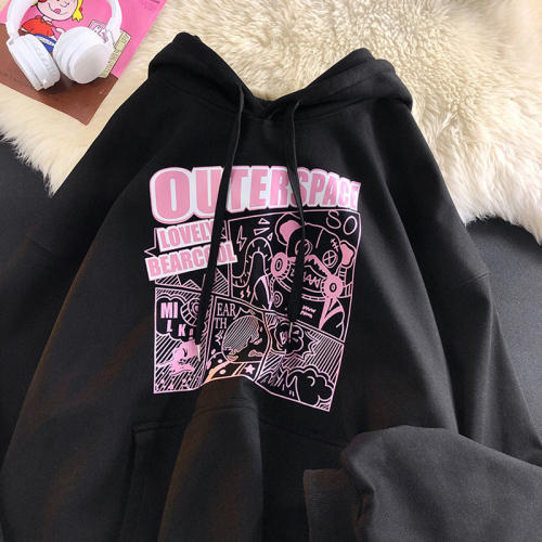 Spring, autumn and winter new products Huamian plus velvet cartoon hooded plus velvet thick sweater women's coat tide