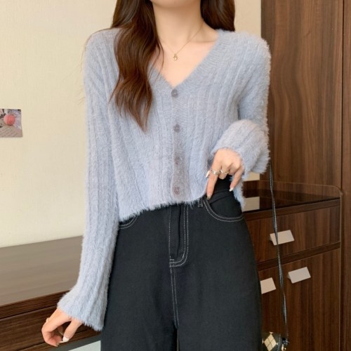 Real price real price autumn and winter new all-match slim cardigan sweater sexy fur sweater women