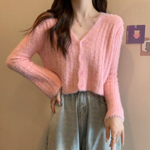 Real price real price autumn and winter new all-match slim cardigan sweater sexy fur sweater women